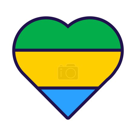 Téléchargez les illustrations : Coeur patriote aux couleurs nationales du drapeau gabonais. Élément festif, attributs du jour de l'indépendance du Gabon. Icône vectorielle de bande dessinée dans les couleurs nationales du drapeau du pays isolé sur fond blanc - en licence libre de droit