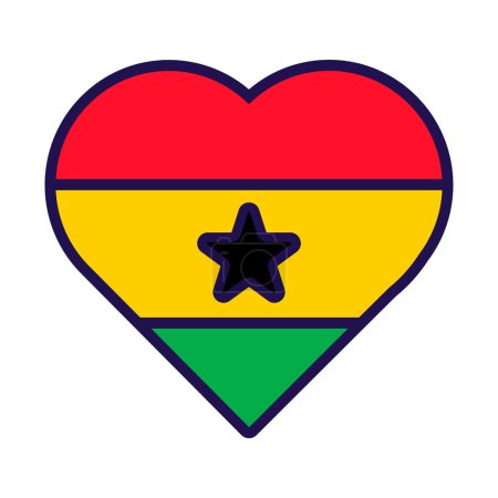 Téléchargez les illustrations : Coeur patriote aux couleurs nationales du drapeau Gana. Élément festif, attributs du Jour de l'indépendance du Gana. Icône vectorielle de bande dessinée dans les couleurs nationales du drapeau du pays isolé sur fond blanc - en licence libre de droit