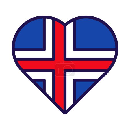 Ilustración de Corazón patriota en colores nacionales de la bandera de Islandia. Elemento festivo, atributos del Día de la Independencia de Islandia. Icono de vector de dibujos animados en colores nacionales de la bandera del país aislado sobre fondo blanco - Imagen libre de derechos