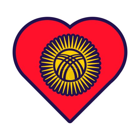 Ilustración de Corazón patriota en colores nacionales de la bandera de Kirguistán. Elemento festivo, atributos del Día de la Independencia de Kirguistán. Icono de vector de dibujos animados en colores nacionales de la bandera del país aislado sobre fondo blanco - Imagen libre de derechos