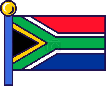 Téléchargez les illustrations : Drapeau de pays d'Afrique du Sud sur mât de drapeau pour l'enregistrement de l'événement solennel, rencontrer des invités étrangers. Drapeau officiel de l'Afrique du Sud sur le pôle des États participants. Vecteur simple isolé sur fond blanc - en licence libre de droit