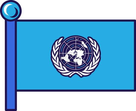 Ilustración de Bandera de las Naciones Unidas en asta de la bandera para el registro de evento solemne, reunión con invitados extranjeros. Unión de las Naciones Unidas. Vector simple aislado sobre fondo blanco - Imagen libre de derechos