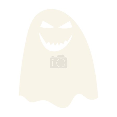 Illustration for Festive Sinister white ghost flat icon. Holiday festive badge sticker. Decorative ghost element for scrap booking, greeting card, party invitation. Color vector isolated on white background - Royalty Free Image