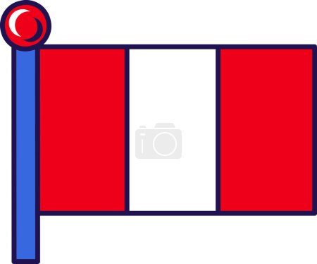 Illustration for Peru republic national flag on flagpole vector. Vertical triband of red and white. South america country traditional patriotic symbolic. Peruvian territory flat cartoon illustration - Royalty Free Image