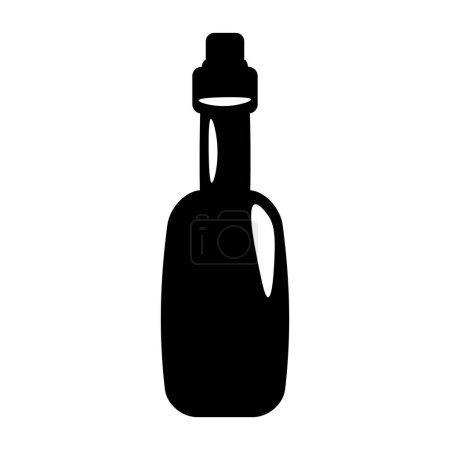Illustration for Silhouette of corked glass bottle of freshly squeezed oil, element of Thanksgiving day festive table decoration. Oil contour holiday symbol. Simple black shape vector icon isolated on white background - Royalty Free Image