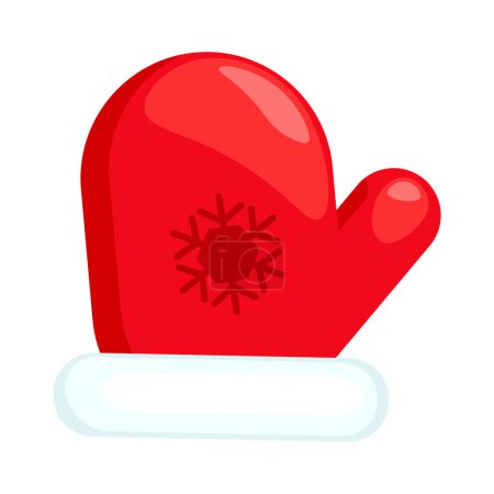 Téléchargez les illustrations : Bright Santa Claus Gant chaud rouge avec bordure duveteuse blanche. Tissu festif, national, traditionnel et de conte de fées pour illustration vectorielle de dessin animé. AAA pour selfie isolé sur blanc - en licence libre de droit