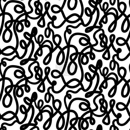Téléchargez les illustrations : Grunge Black Grunge Lines motif sans couture avec des lignes dessinées à la main. Ornement pour l'impression sur tissu, couverture et emballage. Simple ornement vectoriel noir et blanc isolé sur fond blanc - en licence libre de droit