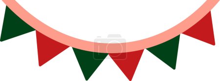 Téléchargez les illustrations : Guirlande Pop Art Rouge Vert sur ficelle avec drapeaux multicolores. Guirlande drapeau plat icône de vacances. Élément d'événement de Noël. Icône simple vecteur plat isolé sur fond blanc - en licence libre de droit