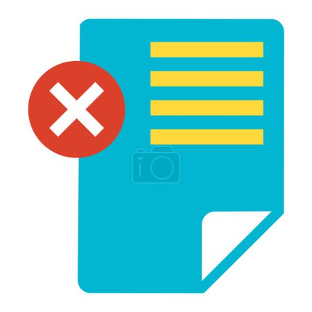 Illustration for Blocking unwanted data. Electronic document with crossed out symbol, business process organization flat symbol. Simple flat color icon isolated on white background - Royalty Free Image