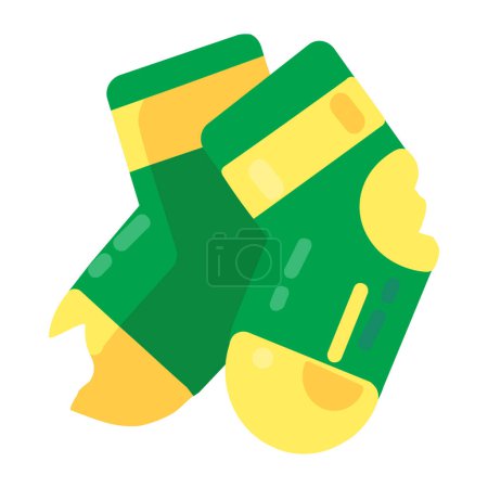 Sorting old unwanted clothes. Old ripped socks with hole in heel. Items out of use and fabric to disposal. Recycling of textile industrial products. Simple cartoon flat vector icon isolated on white