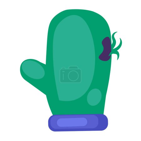Sorting old unwanted clothes. Old holey wool mitten. Items out of use and fabric to disposal. Recycling of textile industrial products. Simple cartoon flat vector icon isolated on white background