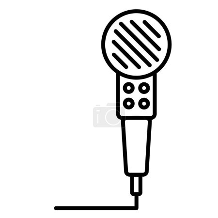 Ilustración de Micrófono pulsador con configuración de karaoke, símbolo de fiesta de cumpleaños. Esquema de micrófono de karaoke festivo para el diseño de centro de entretenimiento para niños. Icono lineal simple aislado sobre fondo blanco - Imagen libre de derechos