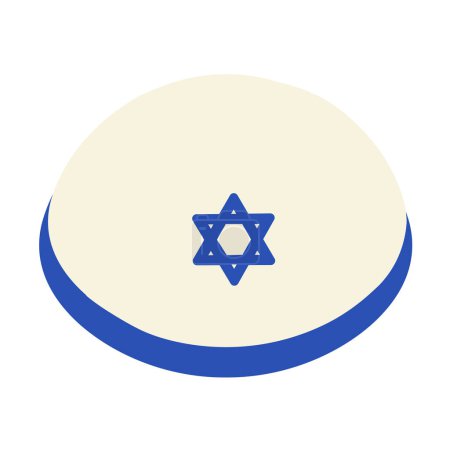 Téléchargez les illustrations : Chapeau kipa juif. Élément de lait solide festif, attribut de la fête juive. Icône vectorielle plate de bande dessinée dans les couleurs nationales du drapeau d'Israël isolé sur fond blanc - en licence libre de droit