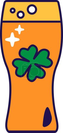 Glasbecher gefüllt mit starken irischen Spirituosen. Traditionelles festliches Element, Attribute des St. Patrick Day. Nationales alkoholisches Getränk Ale. Cartoon-Vektor-Symbol in den Nationalfarben der irischen Flagge