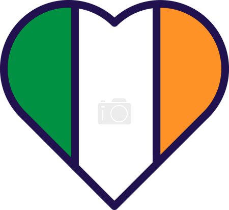 Illustration for Heart in national irish flag colors. Traditional festive element, attributes of St. Patrick Day. Sense of patriotism and love for motherland. Cartoon vector icon in national colors isolated on white - Royalty Free Image