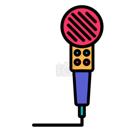 Ilustración de Micrófono de fiesta con configuración de karaoke, símbolo de cumpleaños. Estilo simple de micrófono de karaoke festivo para el diseño de centro de entretenimiento para niños. Icono de trazo de color aislado en espalda blanca - Imagen libre de derechos