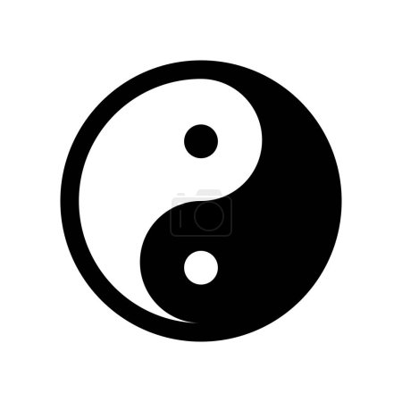 Ilustración de Símbolo religioso místico de armonía yin yang. Signo de meditación espiritual de la cultura tradicional de adoración y veneración. Simple vector blanco y negro aislado sobre fondo blanco - Imagen libre de derechos