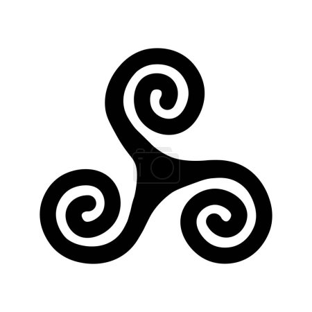 Celtic spiral mystical religious symbol. Spiritual triskele sign of traditional culture of worship and veneration. Simple black and white vector isolated on white background