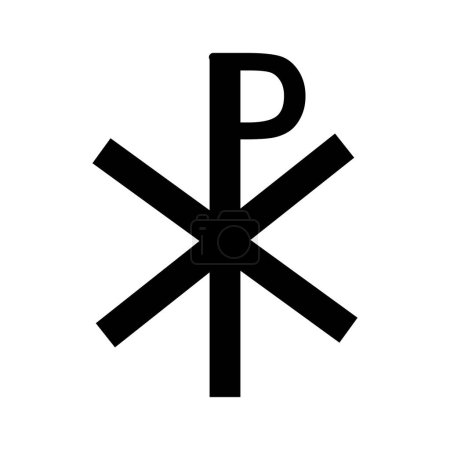 P monogramme mystique symbole religieux. Signe spirituel chrétien de la culture traditionnelle du culte et de la vénération. Vecteur simple noir et blanc isolé sur fond blanc