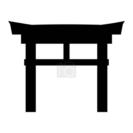 Téléchargez les illustrations : Porte japonaise symbole religieux. Japon signe arqué de la culture traditionnelle de culte et de vénération. Vecteur simple noir et blanc isolé sur fond blanc - en licence libre de droit