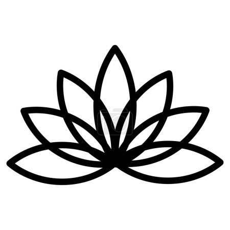 Ilustración de Flor de loto símbolo religioso místico. Signo zen espiritual de la cultura tradicional de culto y veneración. Simple vector blanco y negro aislado sobre fondo blanco - Imagen libre de derechos