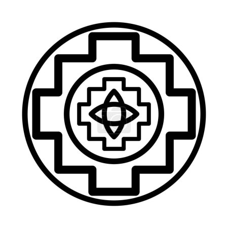 Ilustración de Amuleto flor mística símbolo religioso. Signo geométrico espiritual de la cultura tradicional de culto y veneración. Simple vector blanco y negro aislado sobre fondo blanco - Imagen libre de derechos