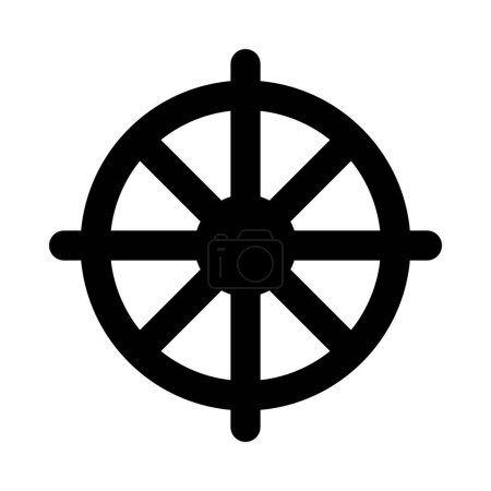 Buddhist dharmas mystical religious symbol. Spiritual liberation sign of traditional culture of worship and veneration. Simple black and white vector isolated on white background