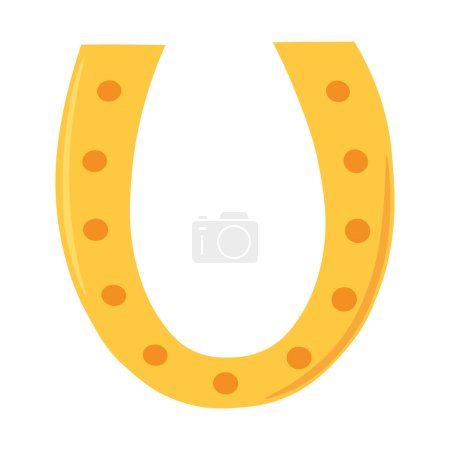 Golden lucky horseshoe. Symbol of good luck, talisman of fortune, Happy Patrick party element. Simple cartoon vector isolated on white background