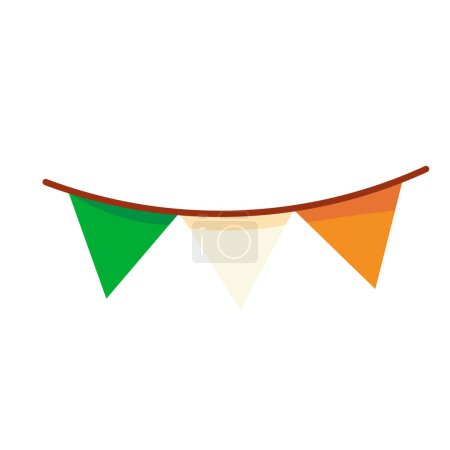Téléchargez les illustrations : Guirlande de ruban tendu avec des drapeaux triangulaires aux couleurs de la bannière irlandaise. Pendentif décoration de vacances, Happy Patrick élément de fête. Simple vecteur de dessin animé isolé sur fond blanc - en licence libre de droit