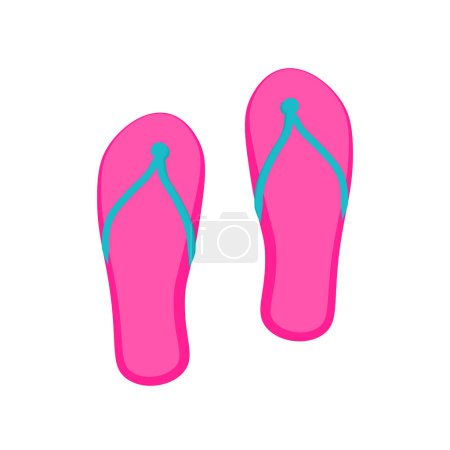 Téléchargez les illustrations : Pantoufles de plage roses vue de dessus. Chaussures d'été confortables. Icône vacances d'été. Simple vecteur de dessin animé plat isolé sur fond blanc - en licence libre de droit