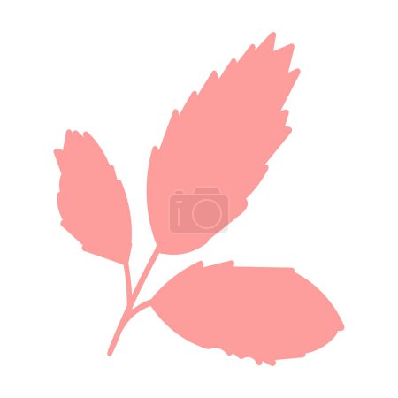 Feuille d'arbre rose, silhouette d'herbier. Illustration plate du feuillage forestier d'automne lumineux. Vecteur de dessin animé simple dessiné à la main isolé sur fond blanc