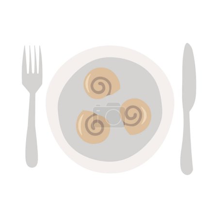 Téléchargez les illustrations : Assiette restaurant plat dessin animé avec icône escargots français - en licence libre de droit