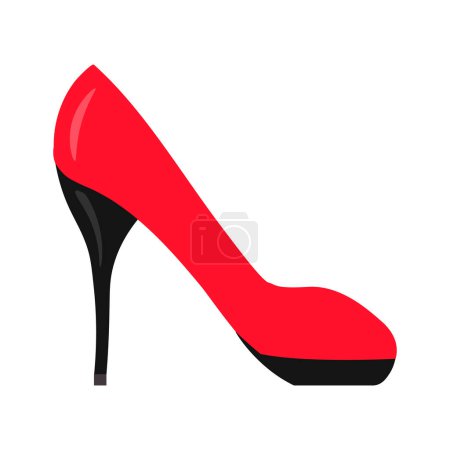 Téléchargez les illustrations : Chaussure rouge femme dessin animé plat avec icône à talon haut - en licence libre de droit