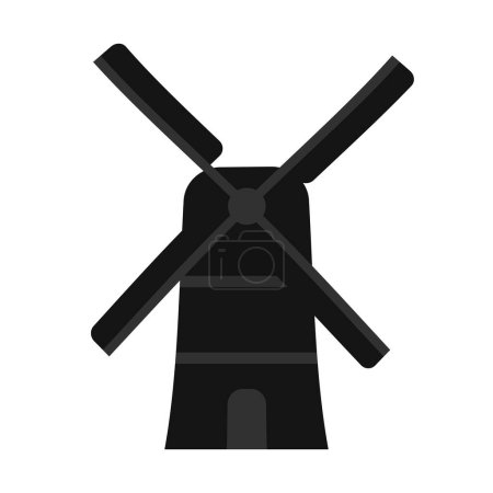 Téléchargez les illustrations : Icône de bâtiment moulin noir dessin animé plat - en licence libre de droit