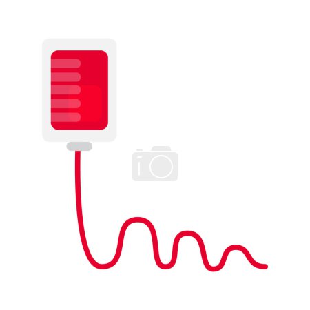 Ilustración de Icono de goteo de transfusión de sangre. Dispositivo de inyección de plasma sanguíneo, elemento médico acariciado de dibujos animados para un diseño moderno y retro. Pictograma de vector de color simple aislado sobre fondo blanco - Imagen libre de derechos