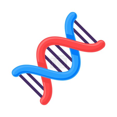 Spirale DNA-Molekül-Symbol. Verdrehtes komplexes Molekül, medizinisch gestreicheltes Cartoon-Element für modernes Retro-Design. Einfaches Farbvektorpiktogramm isoliert auf weißem Hintergrund