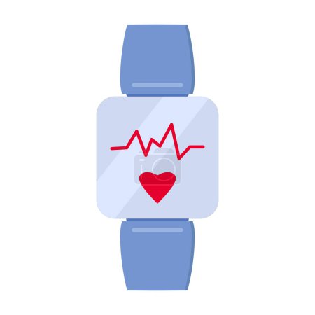 Individual smart gadget for measuring pulse and heartbeat. Watch monitoring, medical stroked cartoon element for modern and retro design. Simple color vector pictogram isolated on white background
