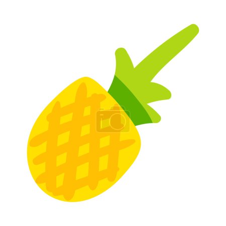 Reife gelbe Ananas, vom Kind gezeichnet. Leuchtend kindisch leichtsinnige exotische Frucht Ananas Zeichnung für die Gestaltung von festlichen Frühlingsbanner. Flaches, handgezeichnetes Vektorelement isoliert auf weißem Hintergrund