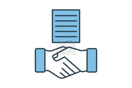 Contract Icon. handshake with contract paper. Icon related to Real estate. suitable for web site, app, user interfaces, printable etc. Flat line icon style. Simple vector design editable