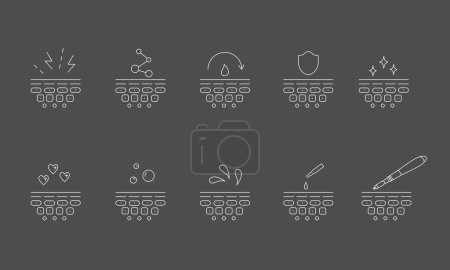 Illustration for Derma roller, dermapen or mesopen line icon for face treatment. Vector stock illustration isolated on black chalkboard background. Editable stroke. - Royalty Free Image