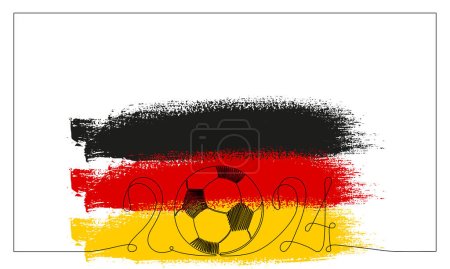 Illustration for European international football championship symbol 2024 in Germany frame. Vector stock continues line ball illustration isolated on white background. Editable stroke single line. - Royalty Free Image