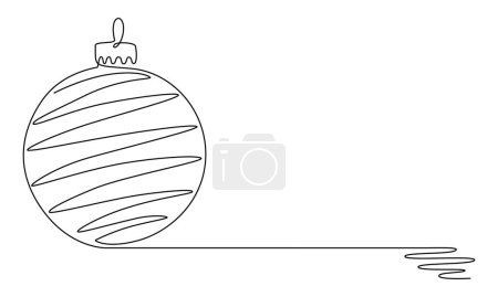 Christmas ball continues one single line hand drawing sketch. Vector stock illustration isolated on white background for design template winter holiday banner, card, invitation. Editable stroke.