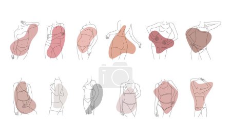 Woman body one single continuous line silhouette set. Vector stock illustration isolated on white background for design template beauty and spa calendar, social media. Editable stroke. 