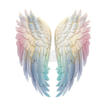 Téléchargez les photos : Angel's Wings Pastel Rainbow Illustration Clipart. Élément de conception de plumes isolé sur fond blanc. pour les modèles de t-shirts, sublimation, icône, etc.. - en image libre de droit