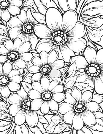 Téléchargez les photos : Flower Kids and Adult Coloriage page printemps et été éléments doodle. Mandala motif avec des éléments floraux sur fond blanc design pour fleur mandala coloriage livre. - en image libre de droit