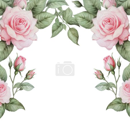 Téléchargez les illustrations : Aquarelle Romantique Rose Fleurs Rose Cadre. Illustration de Clipart de mariage isolé pour carte d'invitation, logo, carte de vœux, bannières et plus. - en licence libre de droit