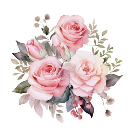 Téléchargez les illustrations : Aquarelle Romantique Rose Fleurs Rose Arrangement. Illustration de Clipart de mariage isolé pour carte d'invitation, logo, carte de vœux, bannières et plus. - en licence libre de droit