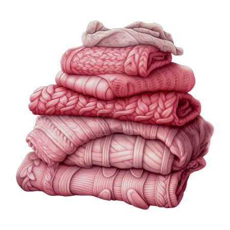 Illustration for Romantic Stack of Pink folded wool knitted clothes Christmas Watercolor Clipart Illustration. Design element for Christmas day, decoration, planner sticker, sublimation and more. - Royalty Free Image