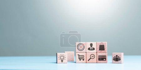 Photo for Dart board, conceptualization to lead to the right goal. cube block to contain the purpose of doing business overcoming challenges Walking towards goals and winning, - Royalty Free Image