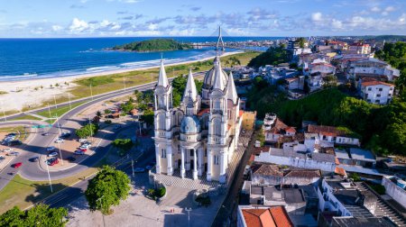 Aerial view of Ilheus, tourist town in Bahia. Historic city center with Catedral Sao Sebastiao.